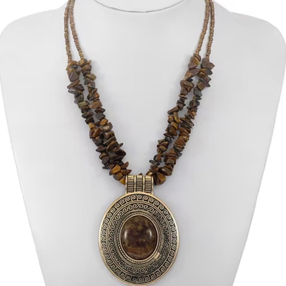 NEW Boho Handmade Natural Stone Antique Silver Necklace - Picture 2 of 4